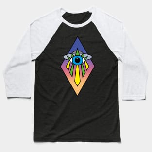 UFO Evil Eye Art Deco Geometric Diamond Shape sunset Sky Space Illuminati Pyramid Baseball T-Shirt